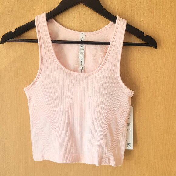 Lululemon Ebb to Street Cropped Tank Top Rib Map Strawberry Milkshake / White 4 - Picture 4 of 11